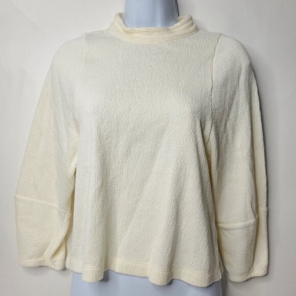 Madewell Texture & Thread XS Mock Neck Button Back Sweater Top Cream - Picture 1 of 5